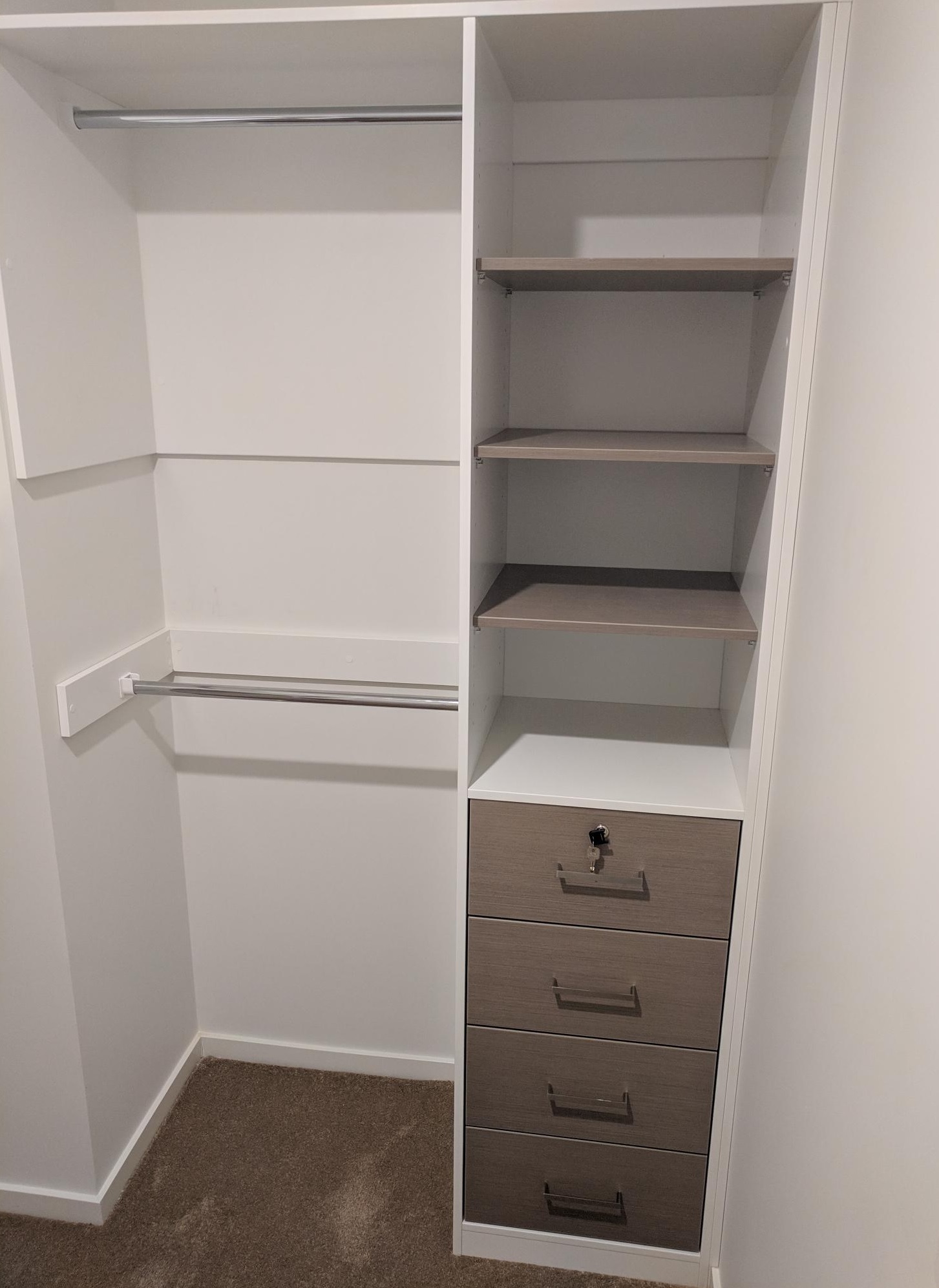 built in wardrobes, adjustable shelving, hanging room with drawers with lock