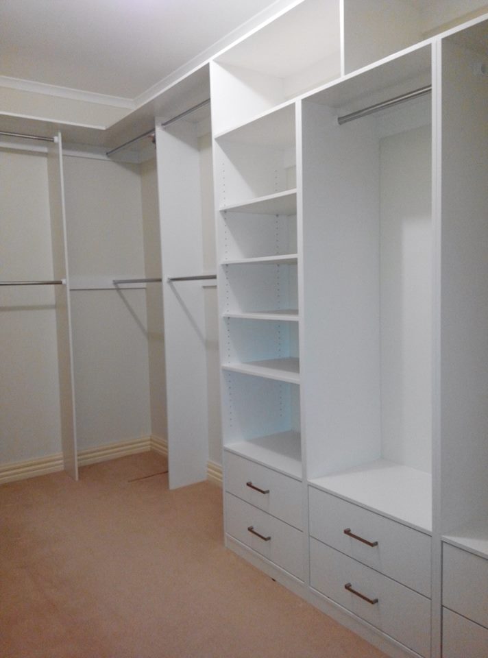 walk in wardrobes with white melamine drawers