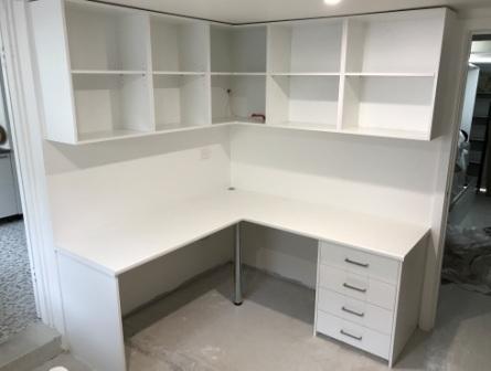 Desk and Bookcase completed in white melamine