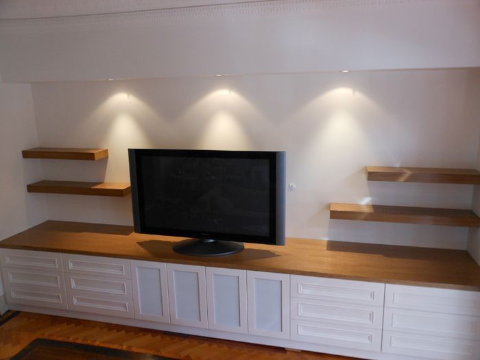 TV Unit with timber top and floating shelves