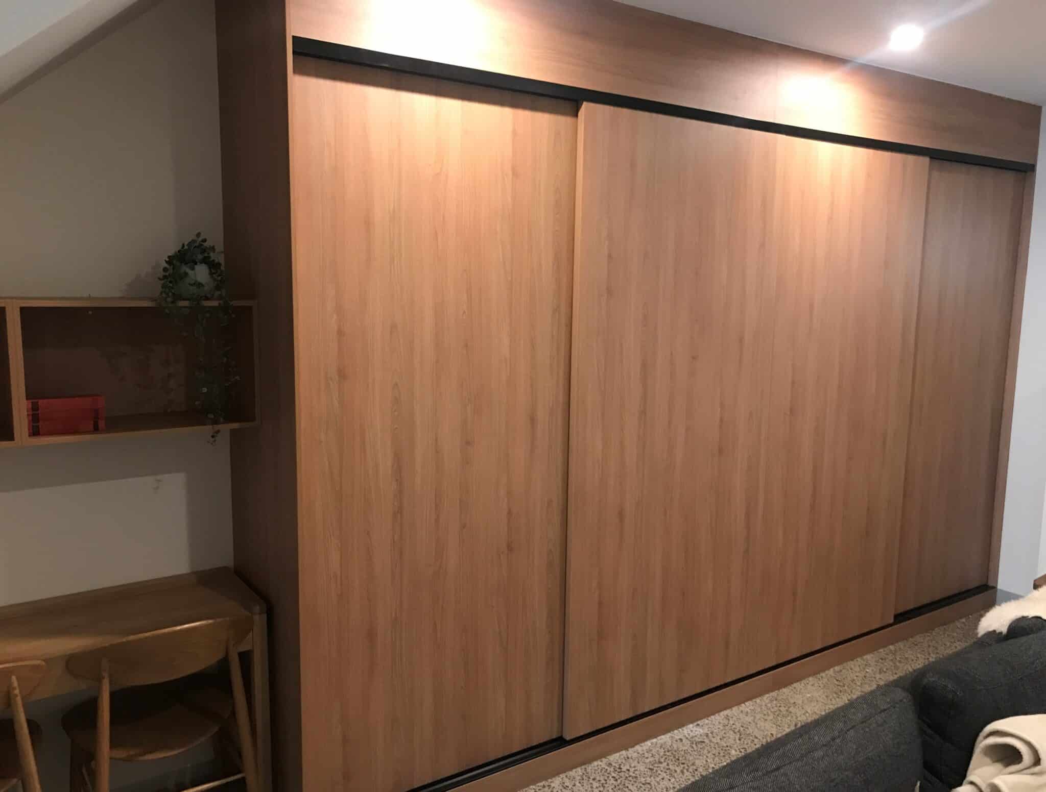 custom sliding wardrobe doors 3 door timber look scaled
