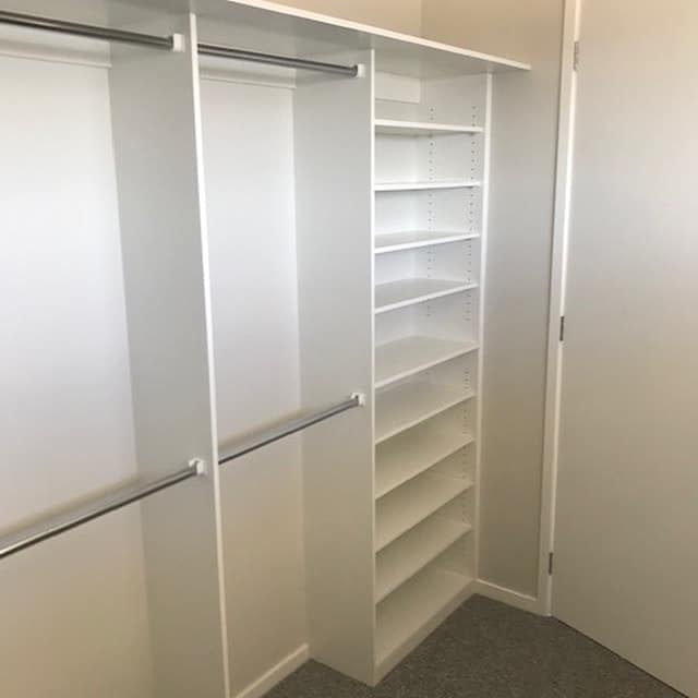 thin walk in wardrobes - hanging and shelves